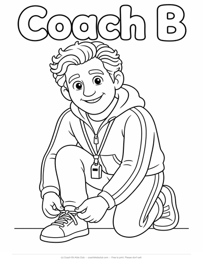 Tying Shoe — Coach B coloring page