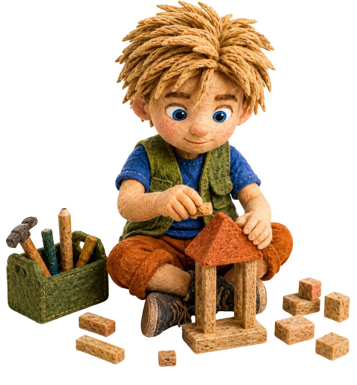 Sketch sitting and building with blocks beside the Power Leaves