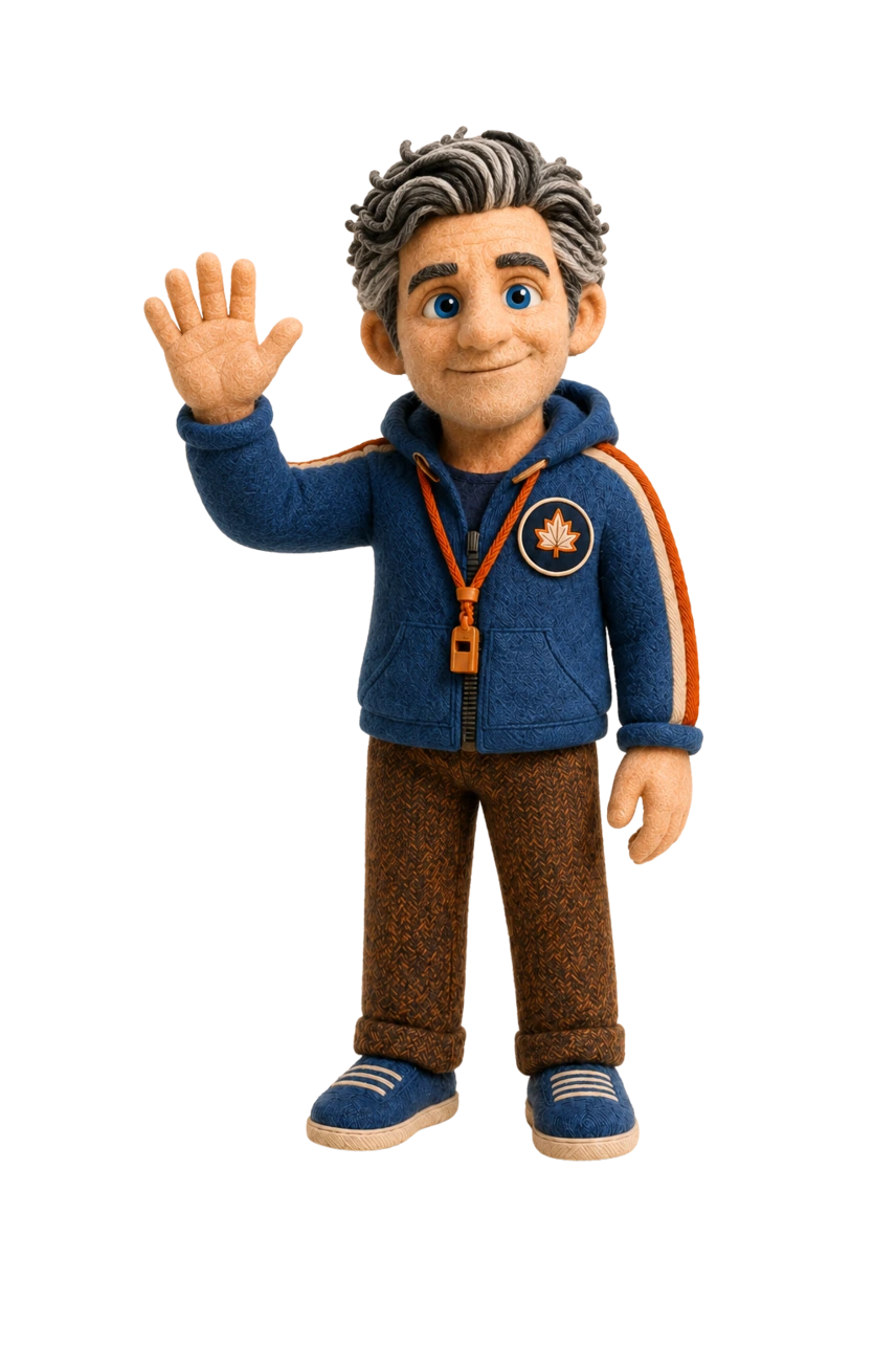 Coach B standing and waving