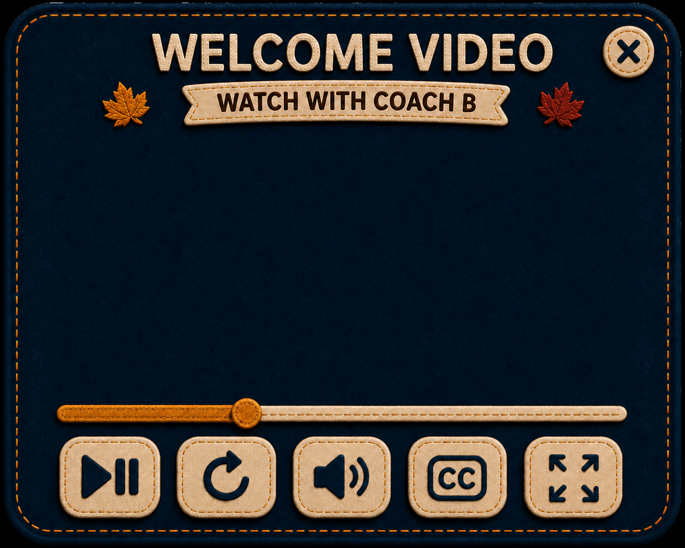 Welcome Video player with an illustrated frame and five tactile controls.