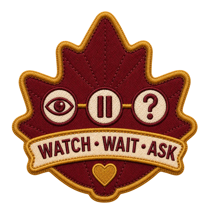 Watch · Wait · Ask embroidered Power Leaf